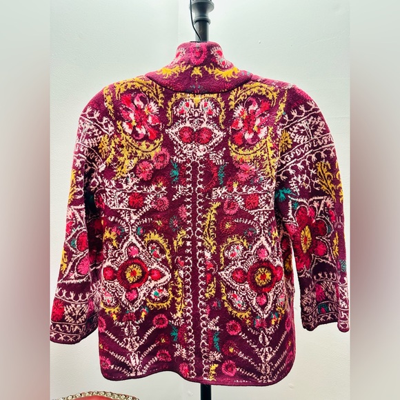 Moth for Anthropologie Berry Multi Floral One-Button, 3/4-Sleeve Cardi, XXS - Picture 8 of 8